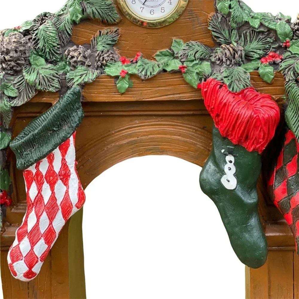 Yankee Candle Christmas‎ Mantle Stockings Clock Poinsettia Candle Holder 12.5in